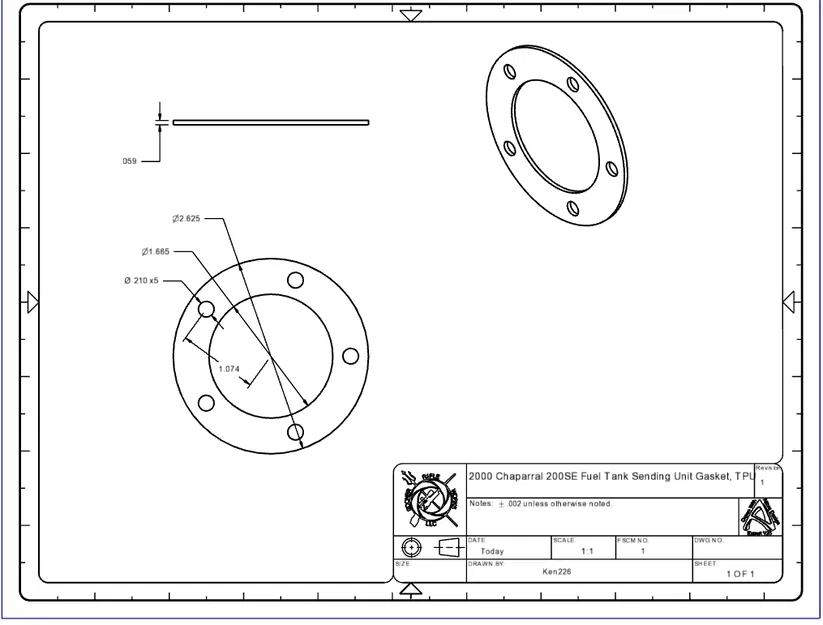 2000 chaparral 200sse bình xăng gửi đơn vị Gasket - Image 1