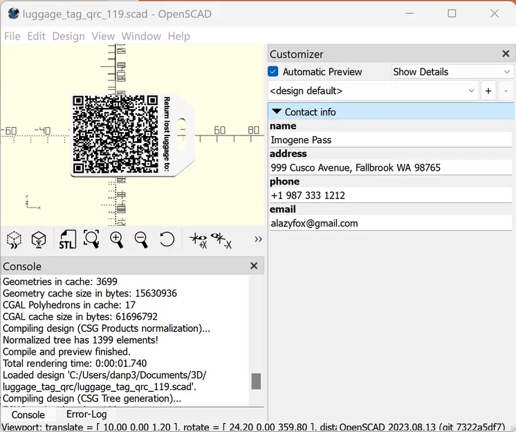 Thẻ hành lý QR nhỏ (tối đa 119 ký tự) OpenScad - Image 2