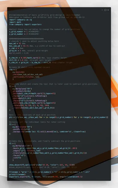 GRIDFINITY BASEPLATE (CadQuery có thể tùy chỉnh) - Image 2