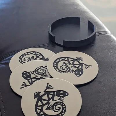 Bộ 4 miếng lót ly Gecko và giá đỡ