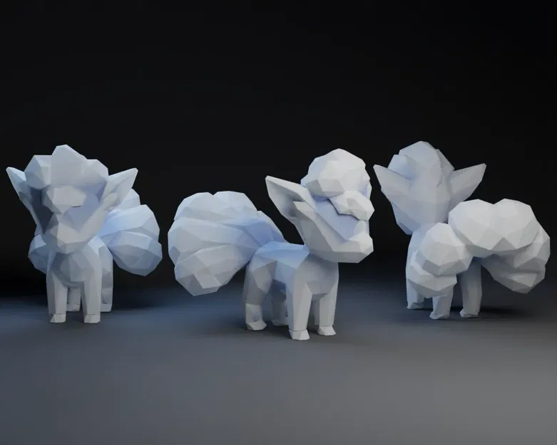Vulpix phong cách Low Poly nghệ thuật 3D - Image 1