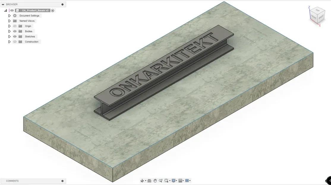 Mô hình I-Beam/H-beam với văn bản nổi trong Fusion 360 - Image 1