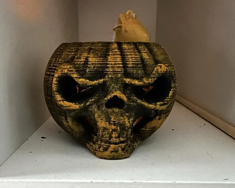 Đèn tealight bí ngô hình sọ người trang trí Halloween - Image 3