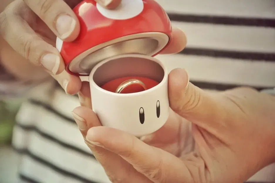 Hộp nhẫn cưới Nintendo hình nấm độc đáo - Image 1