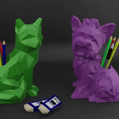 Giá đỡ bút hình cáo và chó Yorkie phong cách thấp