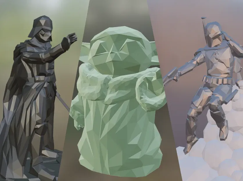 Nhân vật Star Wars phong cách low-poly gồm Yoda, Mando, Vader - Image 1