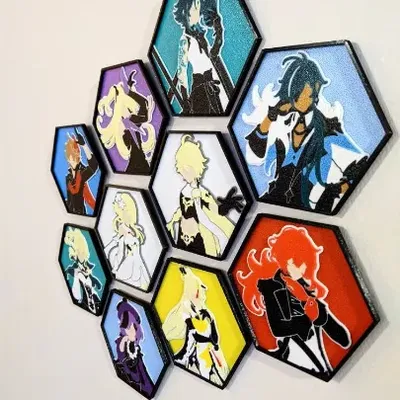 Nghệ thuật tường hình lục giác tối giản - Nhân vật Genshin ...