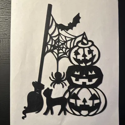 Nghệ thuật tường Halloween với bí ngô và mèo