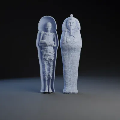 Hộp bút hình quan tài Ai Cập với xác ướp kèm theo