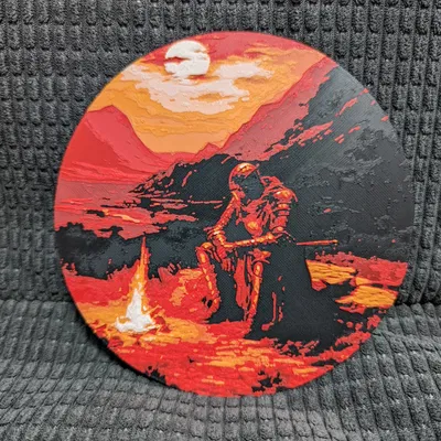 Hiệp sĩ cô đơn bên lửa trại trong phong cách Dark Souls