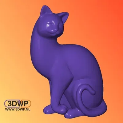 Điêu khắc mèo 3D với nền phẳng và kích thước 150 mm