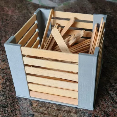 Thùng chứa làm từ que kem và bộ phận in 3D