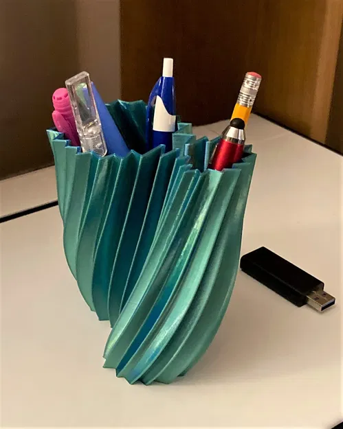 Bình hoa xoắn với ngăn chứa bút và bút chì - Image 2