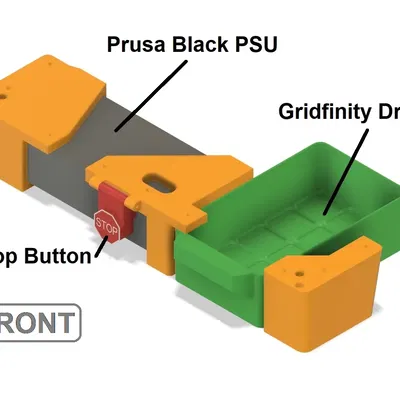 Hộp bảo vệ Prusa với nguồn điện phía trước và nút dừng l...