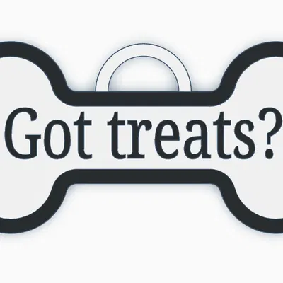 Thẻ chó hình xương với câu "got treats?