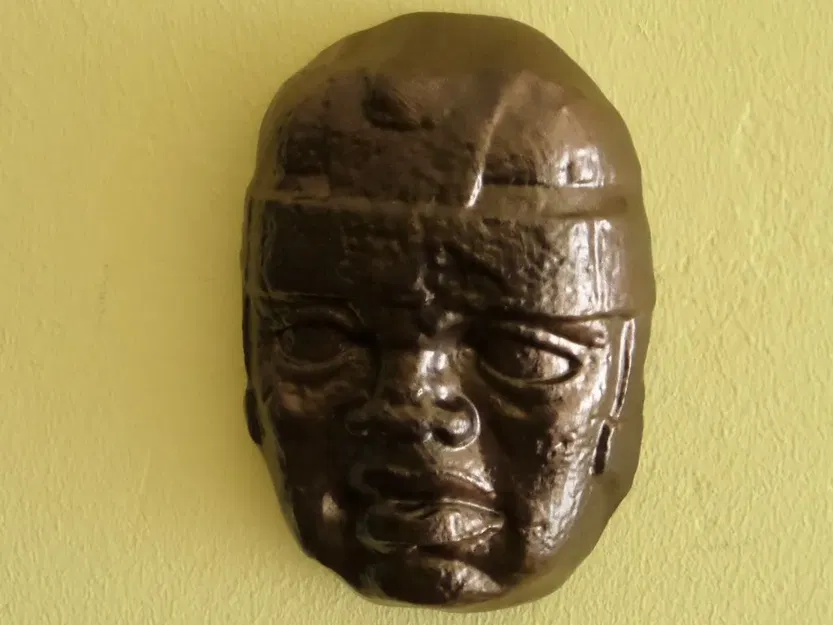 Đầu lâu Olmec treo tường nghệ thuật cổ đại - Image 3