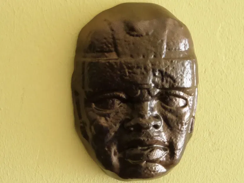 Đầu lâu Olmec treo tường nghệ thuật cổ đại - Image 4