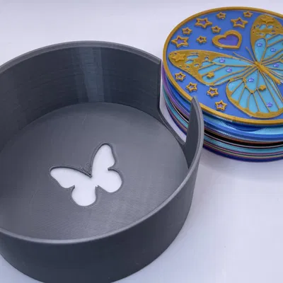 Giá đỡ lót ly 3D với thiết kế ngôi sao và bướm