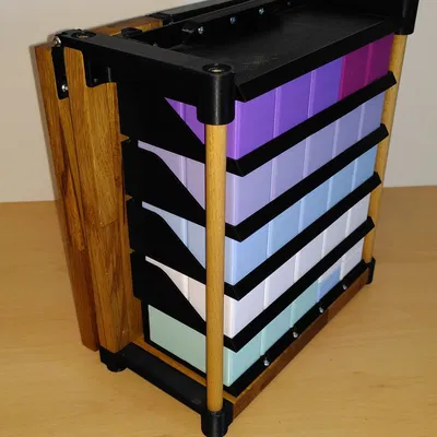 Tường lưu trữ Gridfinity có thể gập lại cho 50 thùng chứa