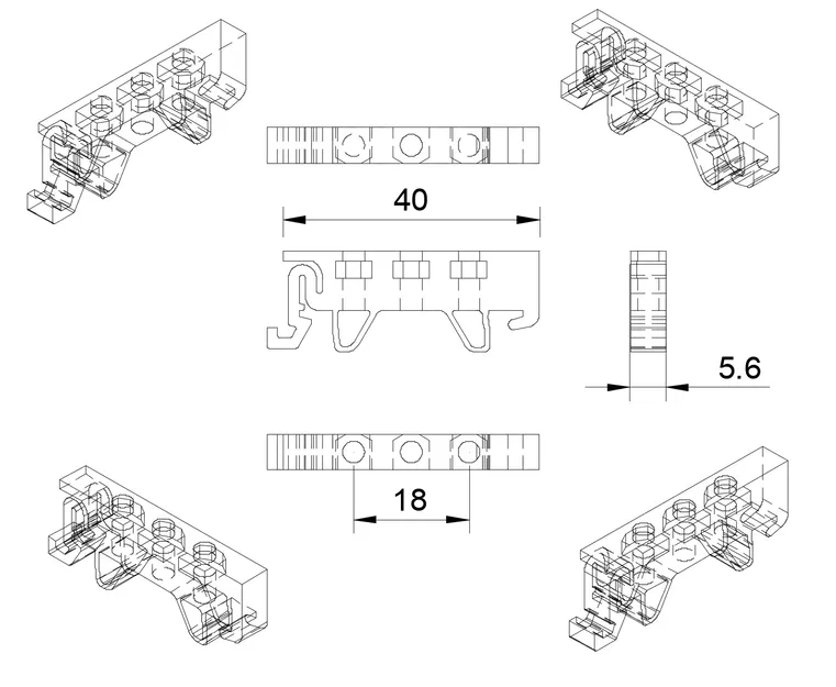 Kẹp ray DIN với khe cho đai ốc hex M3 - Image 4