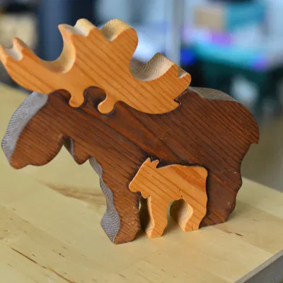 Câu đố tuần lộc trang trí 3D từ gỗ nguyên bản