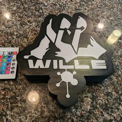 Hộp đèn LED với logo Wille từ phim Evangelion