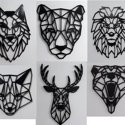 Đầu thú động vật hình học trang trí tường