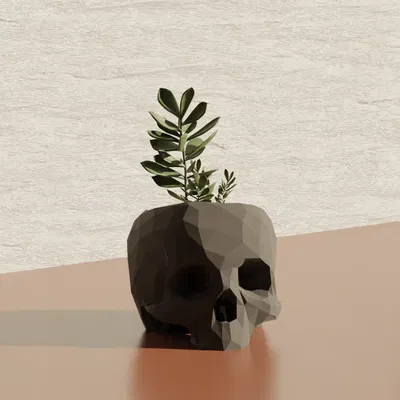 Giá đỡ bút hình đầu lâu phong cách low poly