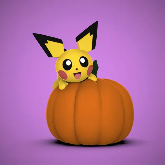 Pichu đang vui chơi trên quả bí ngô Halloween - Image 1