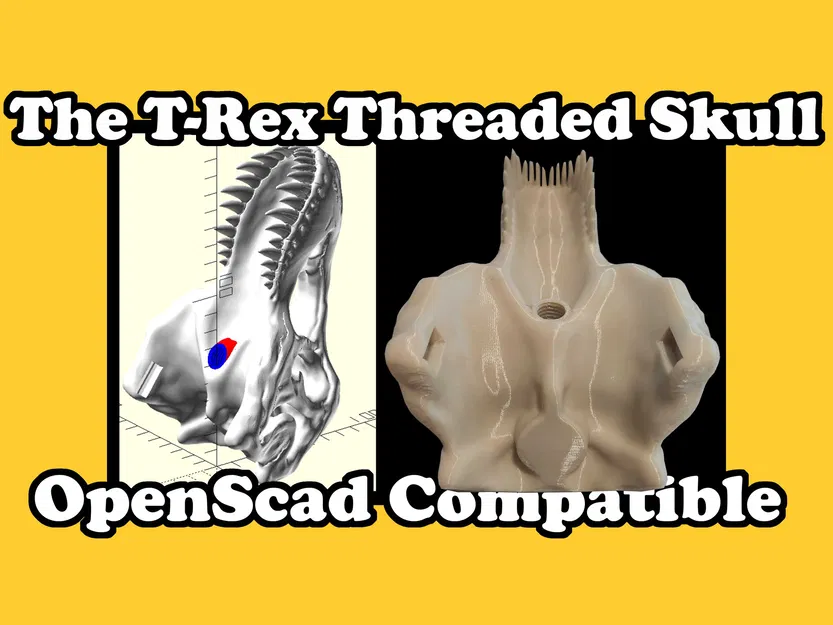 Xương sọ khủng long T-Rex tương thích Openscad với ren M12 x 1.75 6H - Image 1