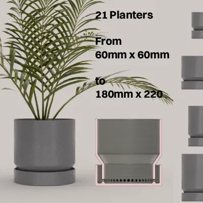 Bộ 21 chậu cây với đế tích hợp cho không gian sống