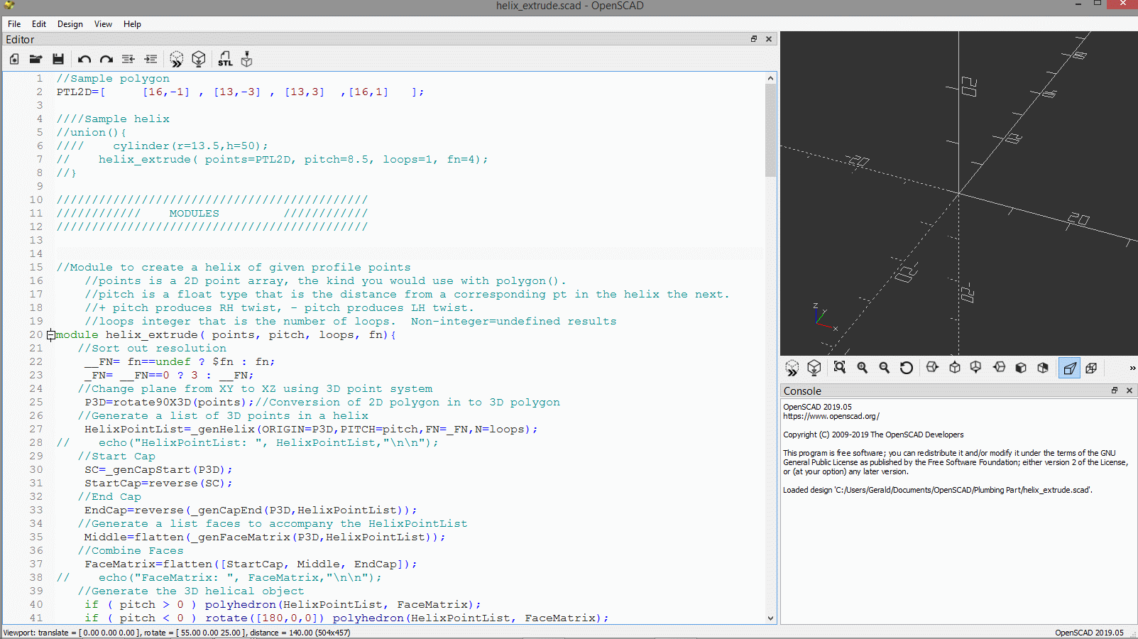 Mô-đun extrude xoắn ốc cho OpenSCAD