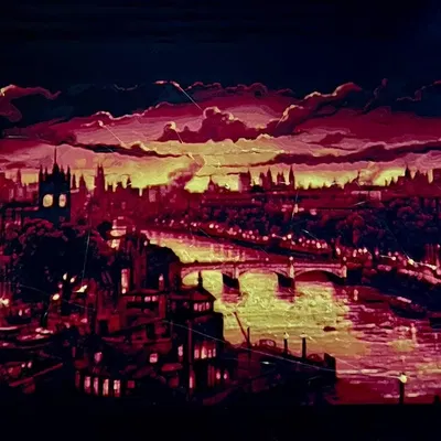 Tranh phong cảnh London tông tối bằng Hueforge
