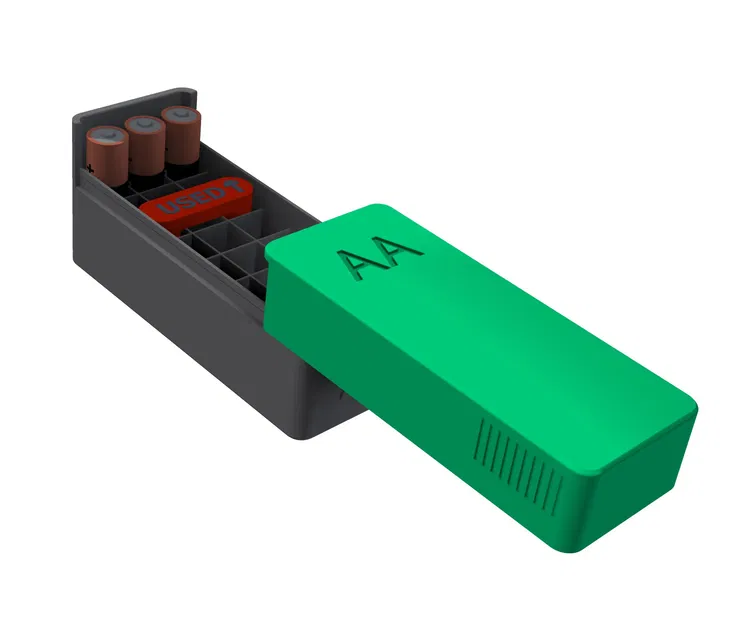 Hộp lưu trữ pin AA với nắp trượt và chỉ báo pin đã sử dụng - Image 1