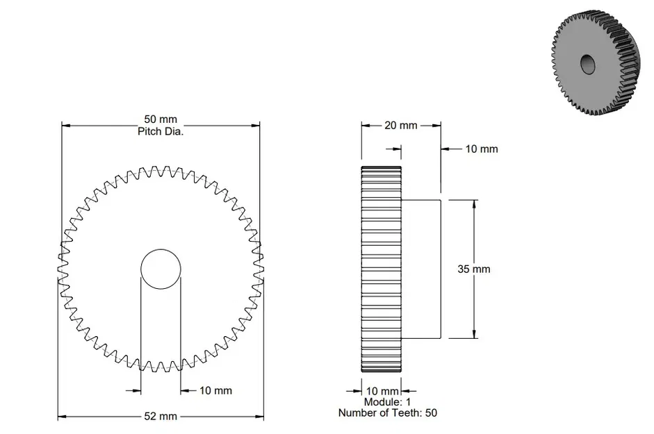 Bánh răng 50 răng cho trục 10mm đường kính - Image 1