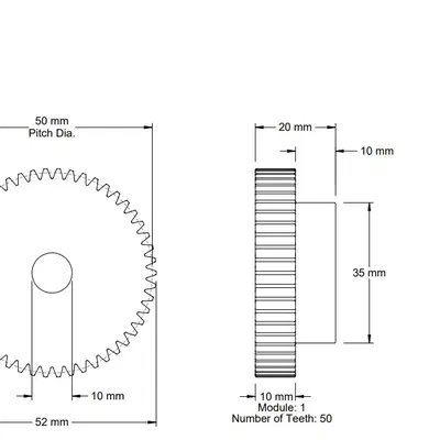 Bánh răng 50 răng cho trục 10mm đường kính