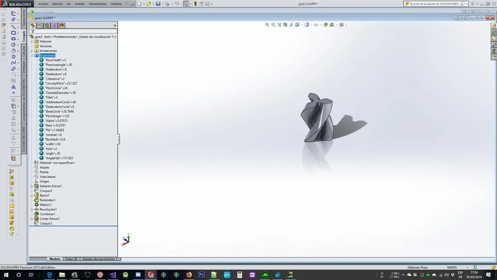 Bánh răng 3 răng cho trục 2mm trong SolidWorks - Image 5