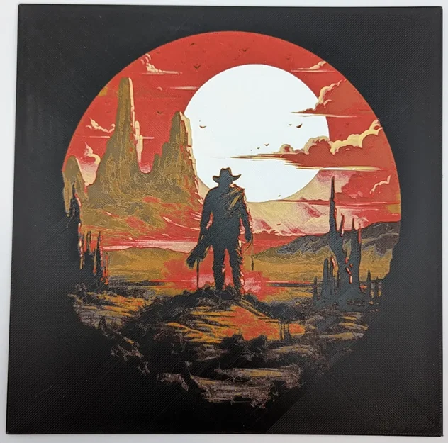 Cowboy ở hoàng hôn - Tranh filament của HueForge - Image 1