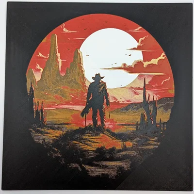 Cowboy ở hoàng hôn - Tranh filament của HueForge