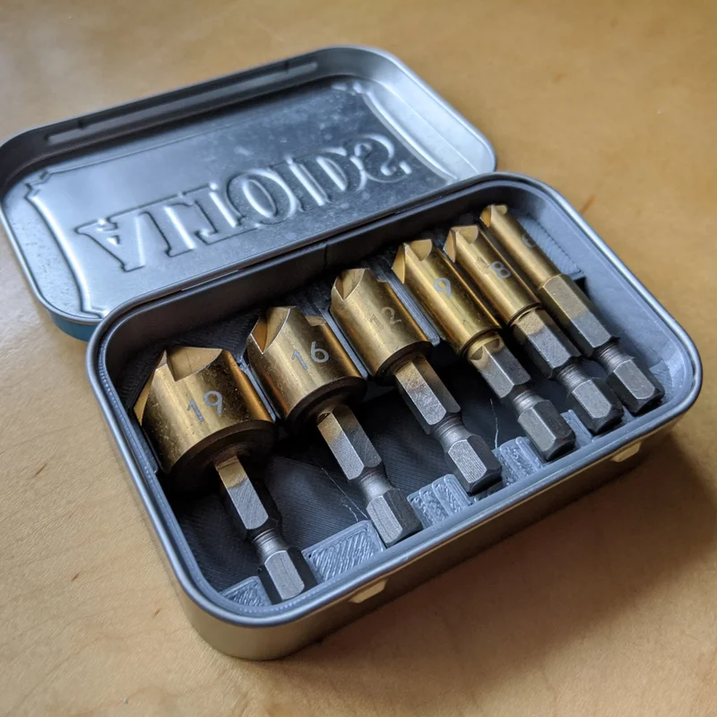 Giá đỡ mũi khoan countersink cho hộp Altoids