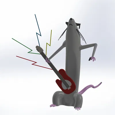 Chuột Tomska chơi guitar trong mô hình 3D thú vị