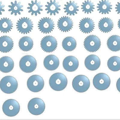 Bộ bánh răng thẳng với 7 đến 60 răng, mô-đun 1mm