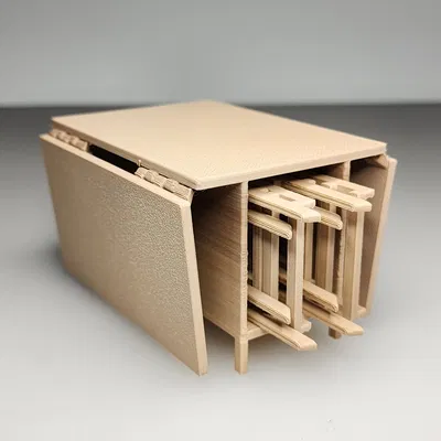 Bàn ăn gập lá với ghế xếp có ngăn chứa