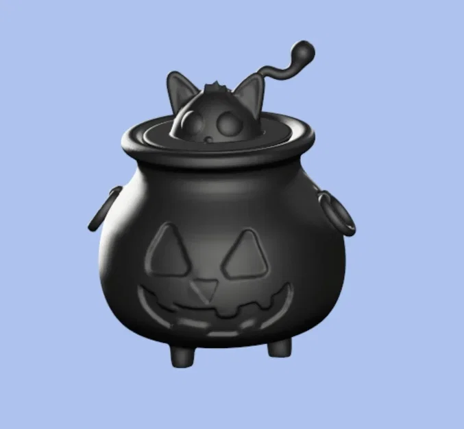 Nồi thuốc Halloween hình bí ngô với nắp mèo - Image 1