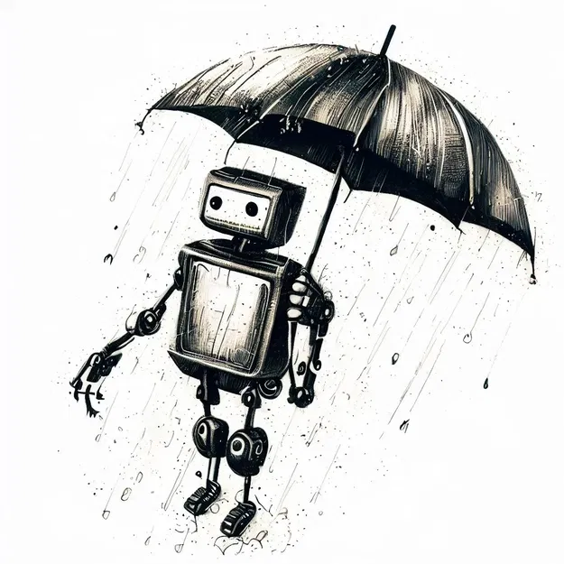 Robot tạo ra bởi AI dưới mưa - HueForge - Image 1