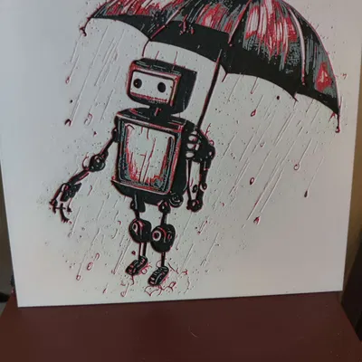 Robot tạo ra bởi AI dưới mưa - HueForge