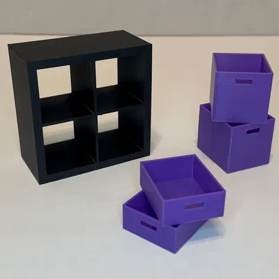 Tủ lưu trữ 4 khối tỷ lệ 1:12 cho búp bê với thùng chứa