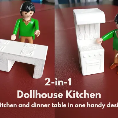 Bếp và bàn ăn 2 trong 1 cho ngôi nhà búp bê