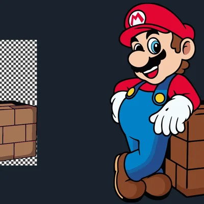 Nhân vật Mario tựa vào khối lập phương đa sắc