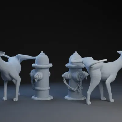 Trụ nước cứu hỏa với chó đang đi tiểu